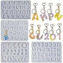 1pc DIY Epoxy Resin Mirror Surface 26 Letters & Numbers Asymmetrical Hole Keychain Pendant Silicone Mold - Transparent White - View 1