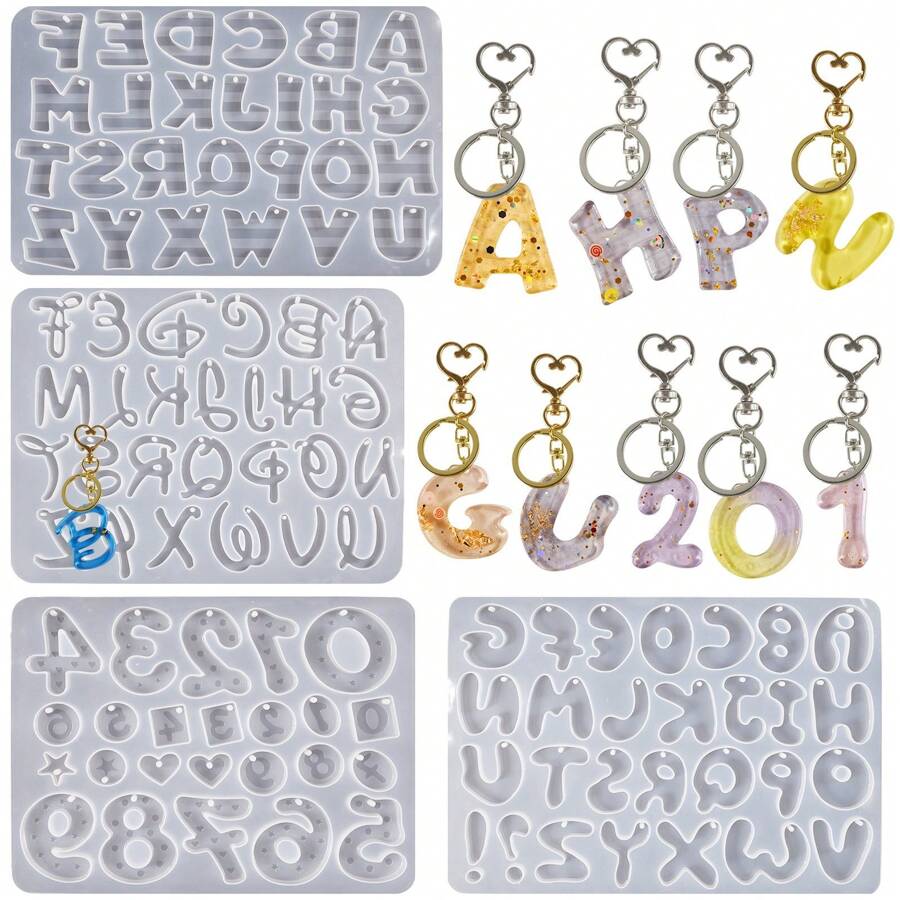 1pc DIY Epoxy Resin Mirror Surface 26 Letters & Numbers Asymmetrical Hole Keychain Pendant Silicone Mold - Transparent White - View 1