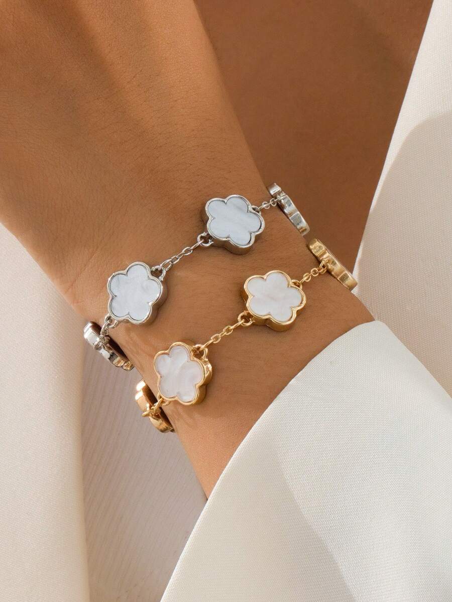 2 مجموعة أساور كلاسيكية بيضاء مزينة بالبرسيم لمناسبة عيد الحب