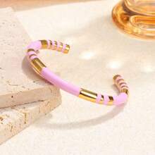 1 chiếc vòng tay thép không gỉ sọc nhiều màu phong cách Bohemian với lớp men nút tre cổ điển hình chữ C dành cho phụ nữ đeo hàng ngày - Nhiều màu - Xem 11