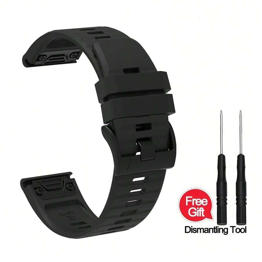 1 件男女通用简约硅胶表带，兼容 Garmin Fenix 7 7X Tactix Delta 7 Pro D2 Bravo Charlie Quatix 3 Descent MK1 MK2 MK2i Enduro 2，26 毫米快速释放，厚扣，适用于 Fenix 6X Pro 5X Plus Fenix 3 3HR，智能手表配件 - 黑色 - 查看 1