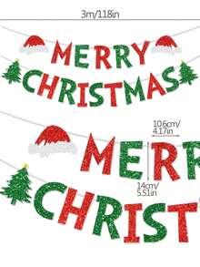 1pc Christmas Tree & Santa Hat Celebration Merry Christmas Indoor/Outdoor Decoration Flag Banner