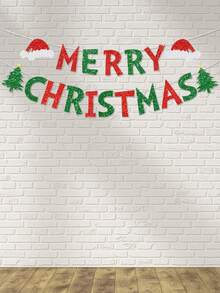 1pc Christmas Tree & Santa Hat Celebration Merry Christmas Indoor/Outdoor Decoration Flag Banner