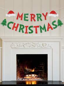 1pc Christmas Tree & Santa Hat Celebration Merry Christmas Indoor/Outdoor Decoration Flag Banner