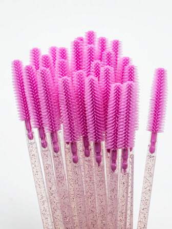 25 Pack Pink Silicone Lash Brush Soft Black Reusable  Silicone Mascara Wands Eyebrow Brush Mascara Applicator, For Women Home Away Travel Party Eyebrow Combing,Eyelash Stylist Makeup Tools