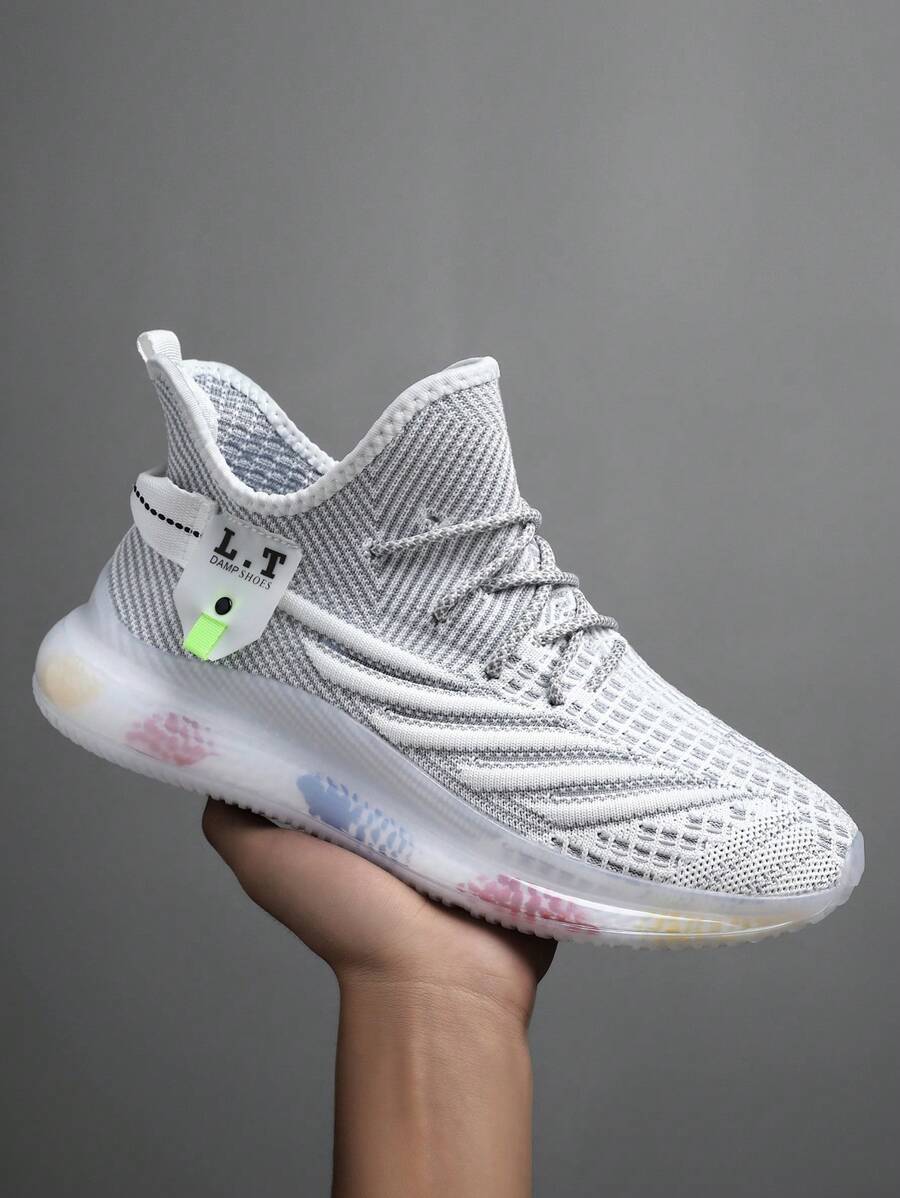 男士时尚 - 舒适减震、防滑透气针织运动鞋，适合健身房、健身、慢跑、散步和户外活动。适合青少年夏季休闲或户外运动或度假旅行或毕业礼物或生日礼服配饰 - 白色 - 查看 1