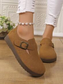 Women Fashion Buckle Accent Flat Shoes, Soft Bottom Comfortable Anti-Slip Durable Casual Everyday Flats