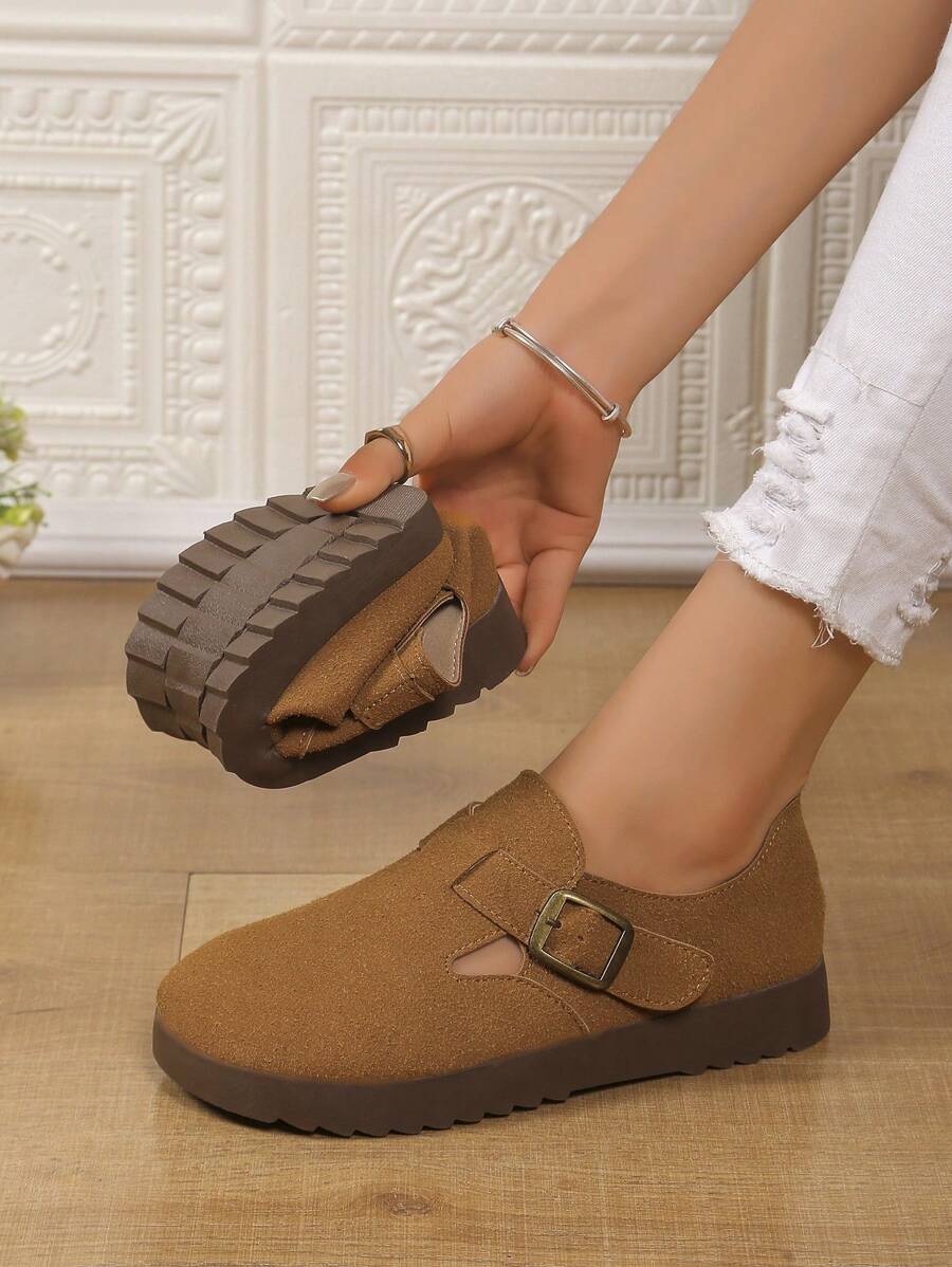 Women Fashion Buckle Accent Flat Shoes, Soft Bottom Comfortable Anti-Slip Durable Casual Everyday Flats