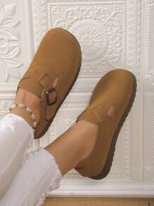 Women Fashion Buckle Accent Flat Shoes, Soft Bottom Comfortable Anti-Slip Durable Casual Everyday Flats