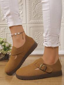 Women Fashion Buckle Accent Flat Shoes, Soft Bottom Comfortable Anti-Slip Durable Casual Everyday Flats