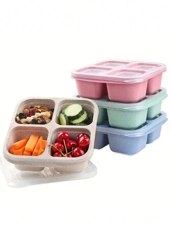 1 pieza Recipiente para preparación de comidas dividido con tapa transparente, Caja bento reutilizable para adultos, Caja de almacenamiento de alimentos con 4 compartimentos, Adecuado para el trabajo, viajes, cocina, regalo de Navidad, regreso a la escuela, útiles escolares
