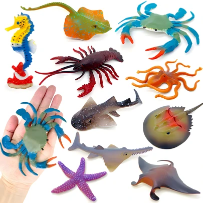 10 Styles Selectable , Large Realistic Marine Animal Models , Hand-Painted Solid PVC Material , Includes Lobster , Crab , Seahorse , Starfish , Ray , Octopus , Sawfish , Stingray , Hammerhead Shark , Horseshoe Crab , Cake Decorations , Collectible Models , Lifelike Animal Toys , Children Learning Toys ,/Christmas/Birthday Party Gifts ,Shark Party Decorations ,Plastic Shark ,Sea Toys