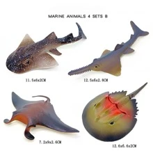 10 种款式可选，大型逼真海洋动物模型，手绘实心 PVC 材料，包括龙虾、螃蟹、海马、海星、鳐鱼、章鱼、锯鳐、黄貂鱼、锤头鲨、马蹄蟹、蛋糕装饰品、收藏模型、栩栩如生的动物玩具、儿童学习玩具、圣诞节/生日派对礼物、鲨鱼派对装饰品、塑料鲨鱼、海洋玩具 - 彩色 - 查看 9