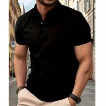 LORIVI FASHIONS T-SHIRT MEN'S SHORT-SLEEVED POLO SHIRT WITH COLLAR AND BUTTONS CASUAL AND SPORTY - Black - View 2
