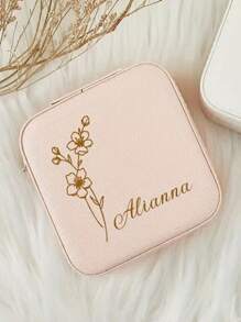 1pc Personalized Leather Jewelry Box Engraved Name & Birth Flower Perfect Gift For Valentine's Day, Bridesmaid Or Mothers