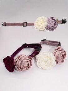 可调节 20-30 厘米粉色猫项圈优雅山茶花图案宠物配饰 - 彩色 - 查看 11