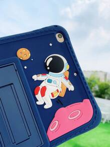 蓝色宇航员太空旅行卡通 iPad 保护套，可调节肩部支架盖，兼容 iPad Air2/iPad Mini/iPad 5/6/7/8/9 - 藏藍色 - 查看 3