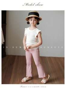 Young Girl Solid Color Vertical Ribbed High Elasticity Comfortable Princess Long Tube Leggings, New Spring/Summer Design