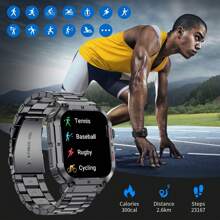 Smart Watch With 100+ Sports Modes, Blood Pressure, Heart Rate Monitoring, Alarm Clock, Call Reminder, Smart Voice Call, Running Timer, Fashionable Outdoor Sports Watch - 黑色 - 查看 3
