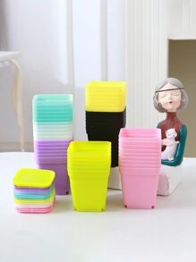 Set da 10 Pezzi Vaso da fiori quadrato di colore misto, mini vaso per piante grasse con vassoio, fioriera in plastica, decorazione domestica da giardino