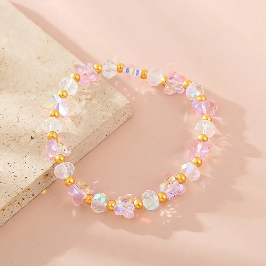 1PC Multi-Color Crystal Butterfly Bracelet Colorful Glass Butterfly Beaded Bracelet For Women Girl - Multicolor - View 1