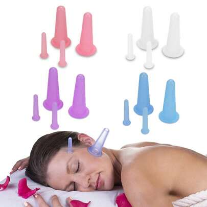 4件套面部拔罐套装硅胶真空拔罐杯，用于面部和眼部拔罐按摩