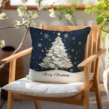 1 Vỏ gối minh họa cây thông Noel màu xanh navy tối giản, chất liệu nhung đào mềm mại, in một mặt, 45*45CM, quà tặng Giáng sinh - Nhiều màu - Xem 1