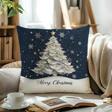 1 Vỏ gối minh họa cây thông Noel màu xanh navy tối giản, chất liệu nhung đào mềm mại, in một mặt, 45*45CM, quà tặng Giáng sinh - Nhiều màu - Xem 4