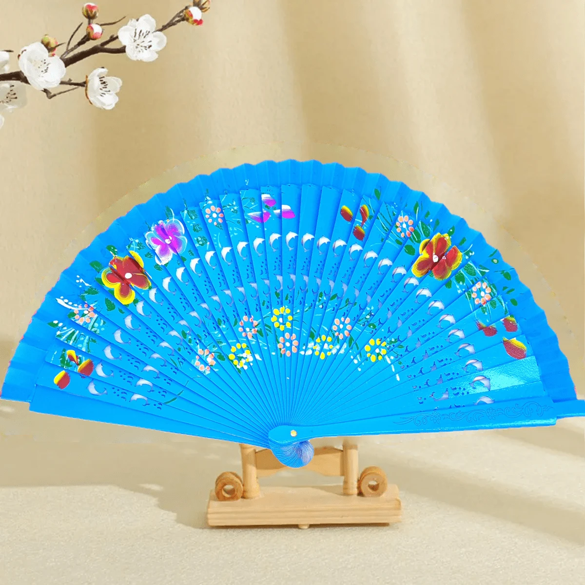 Abanico de madera modelo español. - Azul - Ver 1