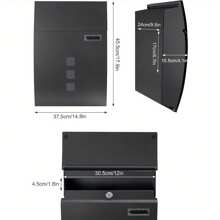 Letter Box With Lock, Wall-Mounted Post Box With Viewing Windows, Name Holder, Weatherproof Post Box With 4 Keys Sleek Curvy Modern Letterbox For Keep Your Mail - 深灰色 - 查看 4