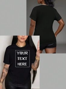 [Customized 1pc] [Fully Customized Text Design] 180gsm Milk Silk Crew Neck Short Sleeve T-Shirt V2-001#Black,Ornamental,Unique,Custom,Belle Costume,Ideal Gifts For Her,Family,Friends,Pink Girls,For Holiday,For Vacation,For Anniversaries - Black - View 2