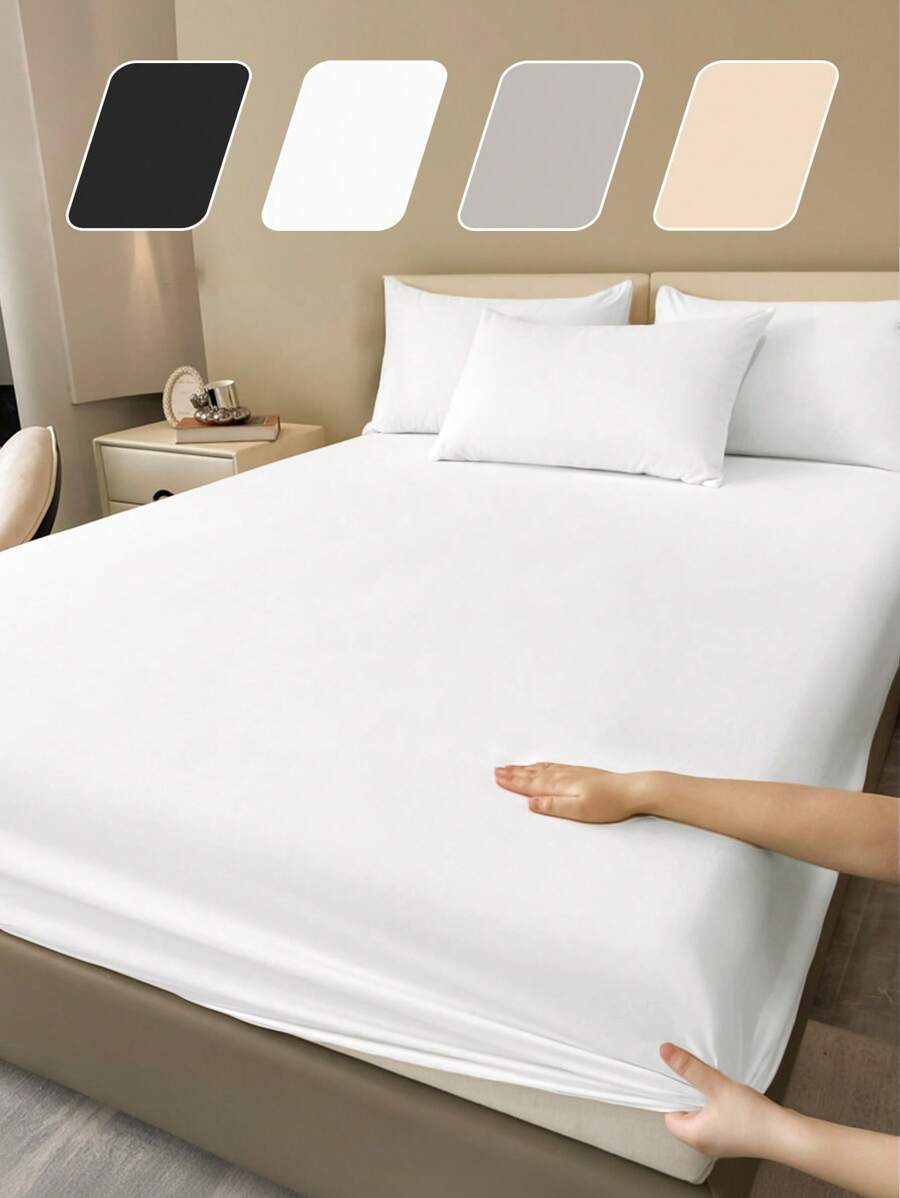 1pc Solid Color Fitted Sheet, Bedding, Fitted Sheet, Mattress Cover, Bed Cover, Soft And Comfortable Mattress Protector, Skin-Friendly Deep Pocket Bedding, Wrinkle-Free, Fade-Resistant, Machine Washable, Fits Twin Full King Queen All Size Bed, For Mother's Day Gift, Perfect Holiday Gift