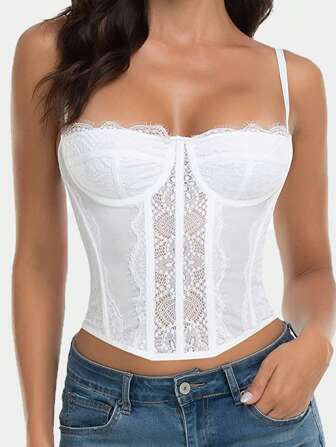 1pc Lace Bustier Cute Corset Tops For Women Sexy Going Out Party Club Top With Buckle