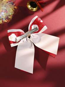 1 件装圣诞老人和鹿印花双蝴蝶结发夹，适合女孩、儿童圣诞派对礼物 - 彩色 - 查看 10