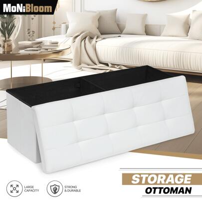MoNiBloom 43 Inches Folding Storage Ottoman Bench, Faux Leather Footrest Couch For Living Room Bedroom, Home Office, Dorm