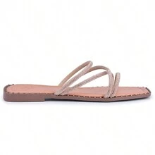 Flat Sandals Women's Sandals With Rhinestone Straps, Elegant Luxury, First-Class Finish, Ideal For Any Occasion - 駝色 - 查看 1