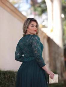 Evangelical Mother Of The Bride Dress, Discreet, LONG Sleeve, Olive, Navy, Rose, Marsala, Royal, Terracotta, Lilac, Serenity, Tifany Blue Or Petrol - 墨綠色 - 查看 2