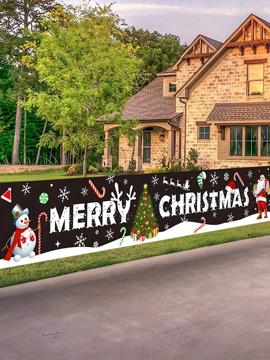 1 pezzo Striscione di Natale alla moda 2025 con 3 dimensioni (Tromba/Media/Grande), motivo di Babbo Natale, pupazzo di neve e bastoncino di zucchero, decorazione per esterni/interni resistente per cortile/giardino/portico/prato, perfetto per forniture per feste di Natale e decorazione estetica per stanza/dormitorio/camera da letto/casa