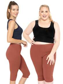 Women's Plus Size Knee-Length Capri Cotton Leggings | X-Large - 7X Adult - 鏽棕色 - 查看 3