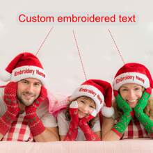 Personalized Embroidered Name Christmas Hat - Santa Hat For Family Members, Thick Short Plush Christmas Decorative Hat - Multicolor - View 1