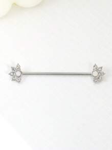 1 件心形方晶锆石樱桃水晶不锈钢工业杠铃耳环，长螺旋耳锥塞，适合女性日常佩戴耳洞首饰情人节 - 銀色 - 查看 20