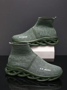 Zapatillas deportivas tipo media caña para hombres, nuevos zapatos casuales de calcetines para 2024, suela blanda y ligera, adecuados para viajes y running, aptos para todas las estaciones, primavera/otoño - Verde - Ver 2