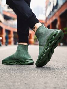 Zapatillas deportivas tipo media caña para hombres, nuevos zapatos casuales de calcetines para 2024, suela blanda y ligera, adecuados para viajes y running, aptos para todas las estaciones, primavera/otoño - Verde - Ver 6