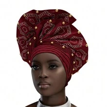Headwear, African Headscarf Hat Aso Oak Headband, Auto Gele Headband, Hand Embroidered Women's Headscarf, Suitable For Weddings, Parties, Birthdays Hair Sleep Cap - A - View 12