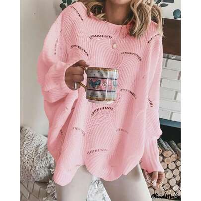 Women's Plus Size Fall Winter Pullover Sweaters Crew Neck Striped Casual Knitwear Tops