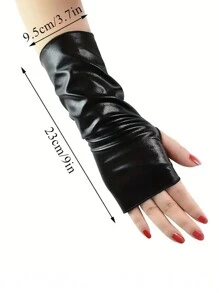 1 双女式短款无指 PU 皮革手套，适合万圣节朋克表演 - 彩色 - 查看 2