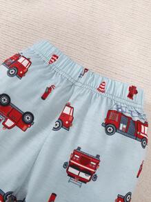 BrownBark 2 件套男童卡通卡车印花圆领长袖上衣和裤子套装，柔软舒适休闲男童儿童服装，适合日常休闲外出 - 淺灰色 - 查看 6