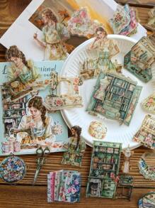 25pcs/Pack Retro Figure Landscaping Stickers - Girls Profession Series, Sewing Lady, For Scrapbooking, Journal Decoration, PET Material Back To School