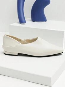 Nuevos zapatos planos de mujer de estilo inglés vintage, de punta cuadrada, versátiles y cómodos, de color beige, que se pueden usar con tacón o sin él - Beis - Ver 5