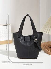 Set di borse tote da donna in colore unito e grana di litchi in PU, semplice e alla moda, include una borsa secchiello casual/da lavoro con tracolla regolabile e un portafoglio piccolo staccabile, adatto per lo shopping, il pendolarismo e l'uso quotidiano in ufficio - Multicolore - Visualizzare 6